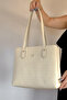 2 Compartments 5 Compartments Embossed Printed Large Size Women's Shoulder Bag 4028 Cream -Gzd-