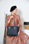 2 Compartment 5 Compartment Printed Large Size Women's Shoulder Bag 4028 Black Table Combination -GZD- - 5