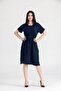 Women's Navy Blue Elastic Waist Short Sleeve Dress - 2