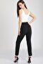 Women's Black Belted Pocket Fabric Trousers Mtrn4242 - 3