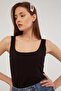 Women's Black Thick Strap Square Collar Undershirt 0063 - 2
