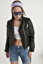 Women's Black Sleeve Detailed Leather Jacket - 2