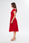 Flexible Fabric Double Breasted Collar Flared Cut Midi Length Red Dress 046 - 5
