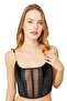 Black Adjustable Elastic Tulle Detailed Women's Velvet Bralette - 5