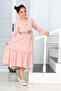 WAITER DRESS WITH SILVERY FABRIC, BELT, BUTTONS, SLEEVES AND LACE DETAILS