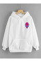 Unisex White Hooded Sweatshirt Alıen Back Printed - 2