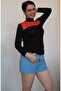 Black half fishman combed cotton Viscose T-shirt with red color block - 5