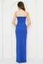 Scuba Fabric Chest-Cut and Slit Detailed Maxi Length Stoned Strap Cobalt Blue Evening Dress 582513 - 3