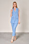 Light Blue Blazer Vest Pipe Leg Trousers Atlas Fabric Suit - 2