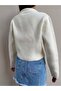 Women's Gold-Button Knit Cropped Cardigan, Bone Blazer Jacket - 5