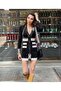 Women's Black V-Neck Atlas Fabric Printed Midi Design Dress - 4