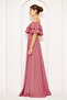 Dried Rose Ruffle Collar Detail Off-the-Shoulder Draped Woven Fabric Maxi Length Flared Evening Dress - 5