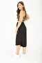 Women's Large Size Black Wide Leg Elastic Waist Side Pocket Viscose Capri 65N36810 - 6