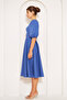 Denim Blue Midi Length Balloon Sleeve Square Neck Short Elastic Sleeve Woven Draped Fabric Dress - 6