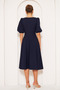 Navy Blue Midi Length Balloon Sleeve Square Neck Short Elastic Sleeve Woven Draped Fabric Dress - 8