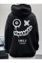 SEBESTA FASHİON Unisex BLACK PRINTED HOODED Oversize Sweatshirt