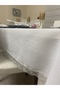Linen Look Lace Detailed Glitter Seamless Tablecloth White + 12 Napkins - 7