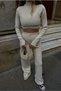 Women's Beige Half Fisherman Knit Crop Sweater Pants Knitwear Set - 4