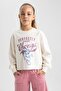Girl's Crop Printed Crew Neck Sweatshirt