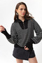Women's Black Zipper Detailed Striped Knitwear Sweater - 3