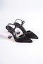 Women's Black Satin Stone Detailed Glass Heeled Evening Dress Shoes Stiletto - 4