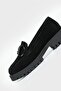 Women's BLACK SUEDE GENUINE NATURAL LEATHER BUCKLE LOAFER SHOES - 8