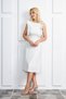 Women's Lined Flexible Fabric Sleeves Flounce Midi Length White Dress 084 - 5