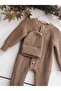 Buttoned Selanik Knitted Knitted Baby Jumpsuit with Hat - 3