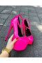 Women's Fuchsia Pink Neon Phosphor Patent Leather Platform Sole Thin High Heel Evening Dress Heeled Shoes