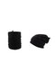 Men's Black Winter Thermal Fleece Cut-Finger Gloves Fleece Gloves Fleece Drawstring Beanie Neck Collar Set of 3 - 4