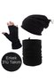 Men's Black Winter Thermal Fleece Cut-Finger Gloves - Fleece String Beanie - Fleece Neck Collar Set of 3