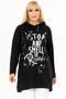 Front Letter and Stone Printed Round Neck Drawstring Hooded Long Sleeve Comfortable and Flowy Flexible Tunic - 4