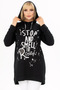 Front Letter and Stone Printed Round Neck Drawstring Hooded Long Sleeve Comfortable and Flowy Flexible Tunic - 5