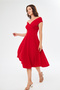 Flexible Fabric Double Breasted Collar Flared Cut Midi Length Red Dress 046 - 6