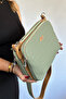 Medium Size 3 Compartments 5 Sections Women's Crossbody Bag 29 X 21 cm 4022 Green -Gzd- - 4