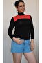 Black half fishman combed cotton Viscose T-shirt with red color block