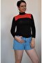 Black half fishman combed cotton Viscose T-shirt with red color block - 4