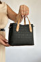 Embossing Printing Premium Quality 4 Compartment Women's Hand and Shoulder Bag 24x24cm 4095 black and tone combination - 3