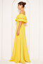 Yellow Ruffle Collar Detail Off-the-Shoulder Draped Woven Fabric Maxi Length Flared Evening Dress - 5