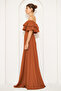 Cinnamon Ruffle Collar Detail Off-the-Shoulder Draped Woven Fabric Maxi Length Flared Evening Dress - 5