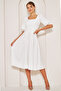 White Midi Length Balloon Sleeve Square Neck Short Elastic Sleeve Woven Flowing Fabric Dress - 2