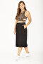 Women's Large Size Black Wide Leg Elastic Waist Side Pocket Viscose Capri 65N36810 - 5