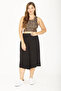 Women's Large Size Black Wide Leg Elastic Waist Side Pocket Viscose Capri 65N36810 - 2