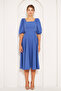 Denim Blue Midi Length Balloon Sleeve Square Neck Short Elastic Sleeve Woven Draped Fabric Dress - 5