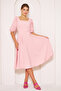 Powder Midi Length Balloon Sleeve Square Neck Short Elastic Sleeve Woven Draped Fabric Dress - 4