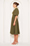Khaki Midi Length Balloon Sleeve Square Neck Short Elastic Sleeve Woven Draped Fabric Dress - 6