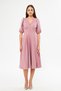 Balloon Sleeve V-neck Corsage Belt Detail Ornamental Buttoned Chest Pleated Woven Draped Fabric Midi Dress - 2