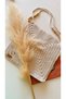 Women's Ecru Color Handmade Cotton Macrame Rope Knitted Wooden Bead Detailed Hand and Shoulder Bag - 7