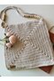 Women's Ecru Color Handmade Cotton Macrame Rope Knitted Wooden Bead Detailed Hand and Shoulder Bag - 6