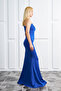 Women's Cobalt Blue Flexible Diving Fabric Cross Collar Strap Design Evening Dress 582211 - 5